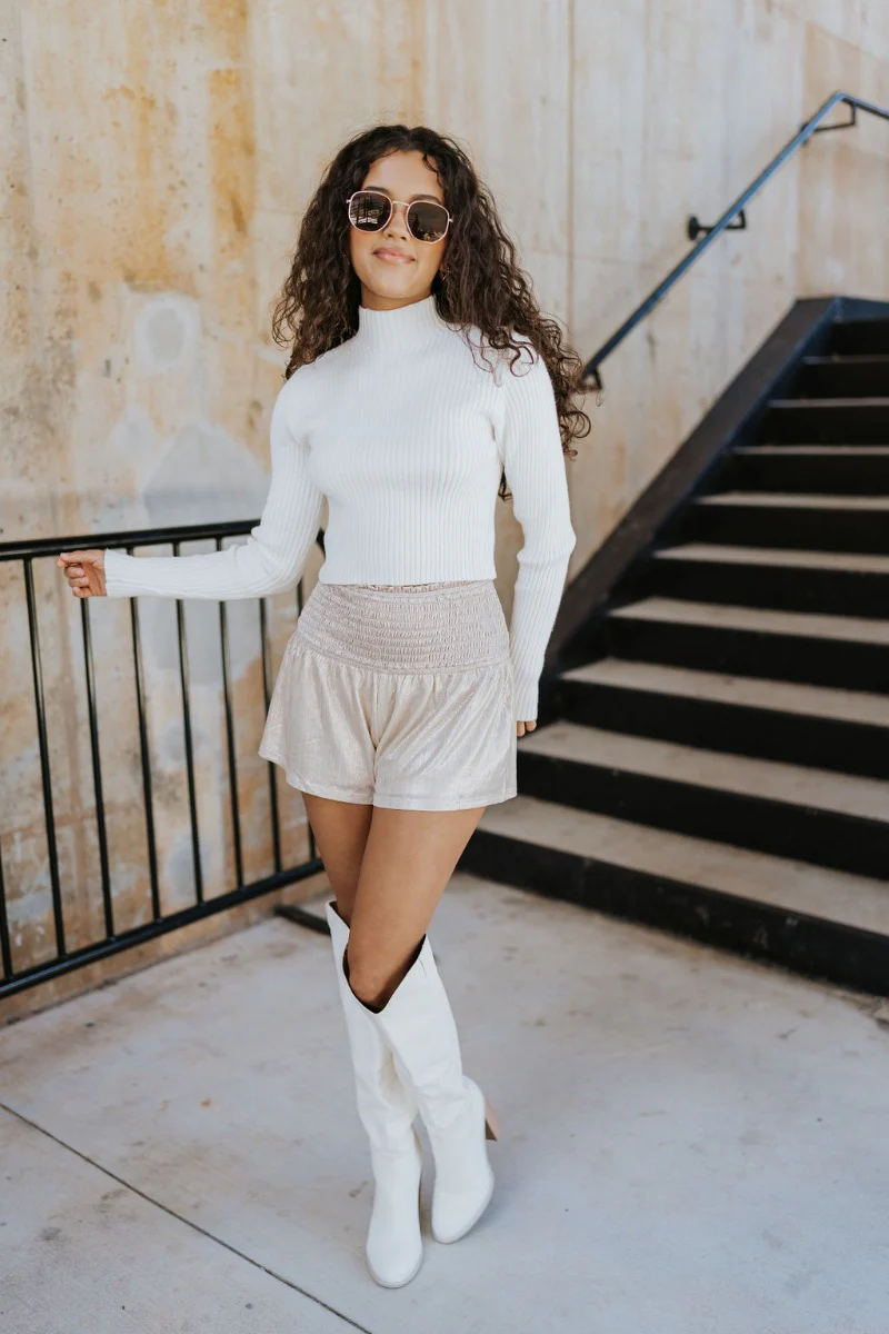 Liana Mock Neck Top in Ivory - Image 3