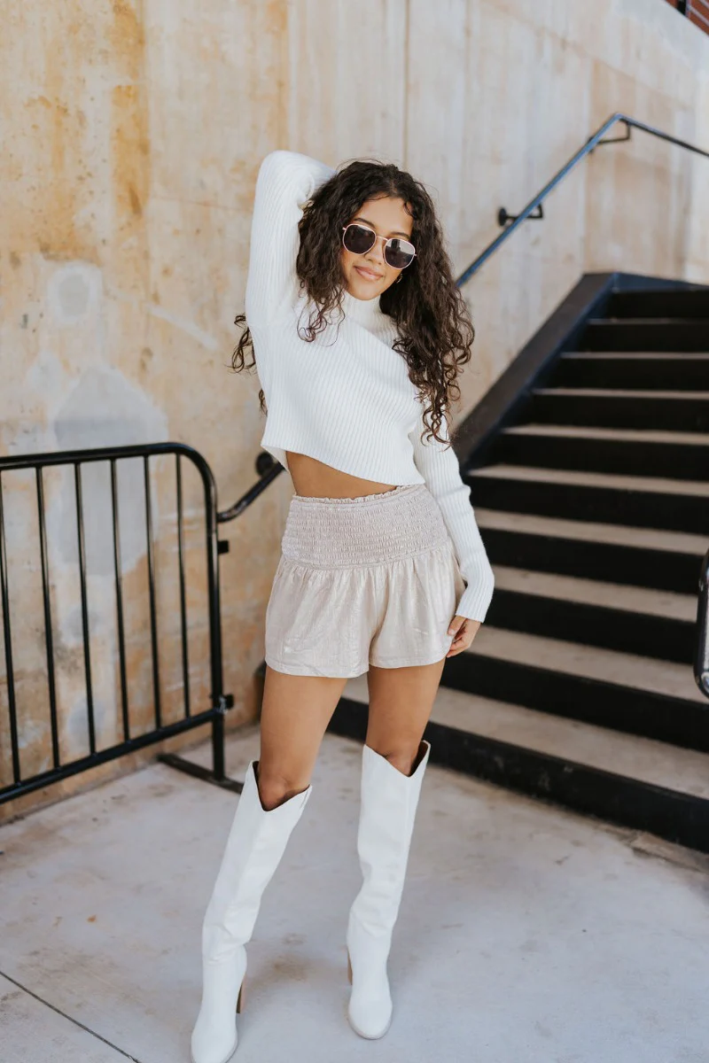 Liana Mock Neck Top in Ivory - Image 4