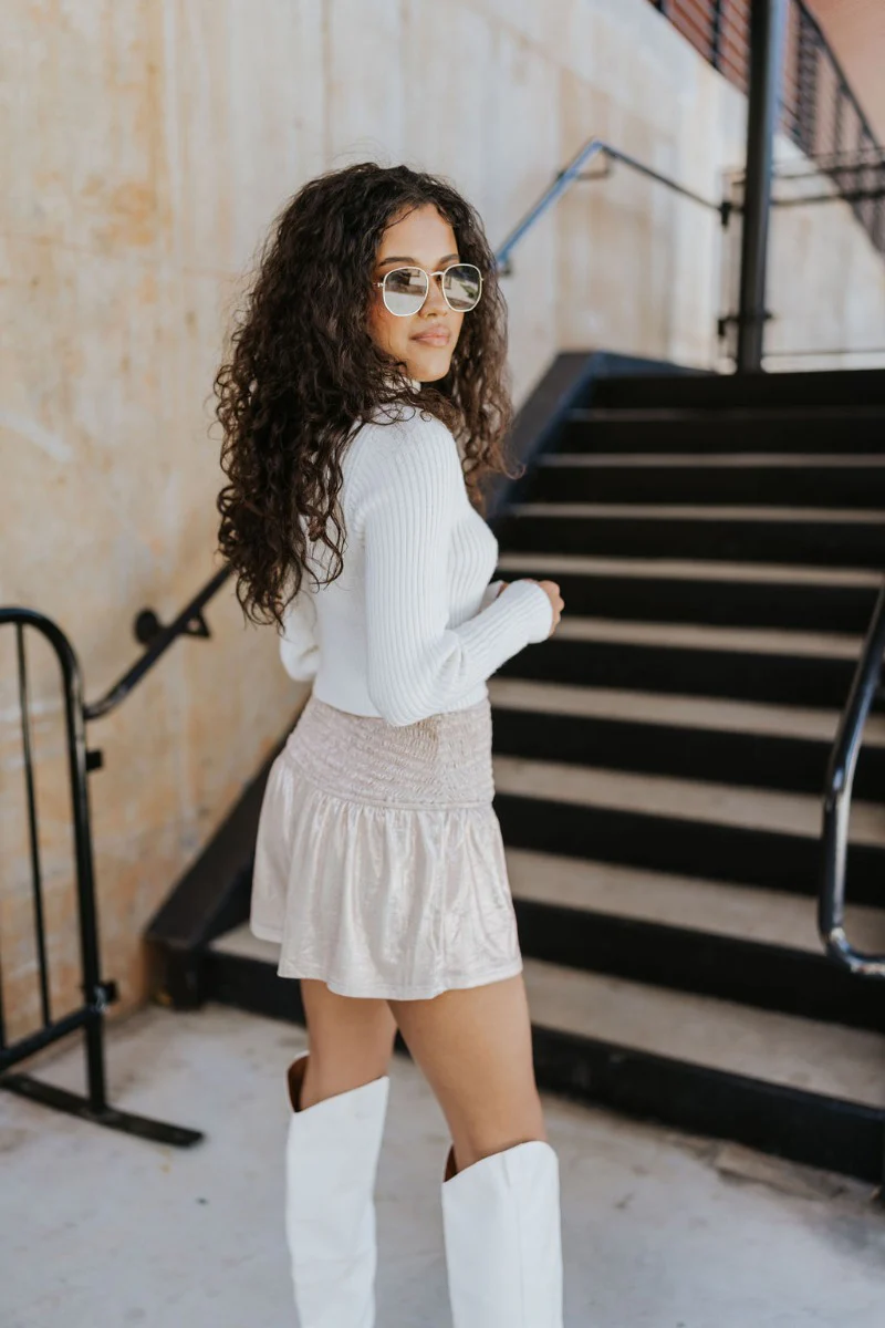 Liana Mock Neck Top in Ivory - Image 6