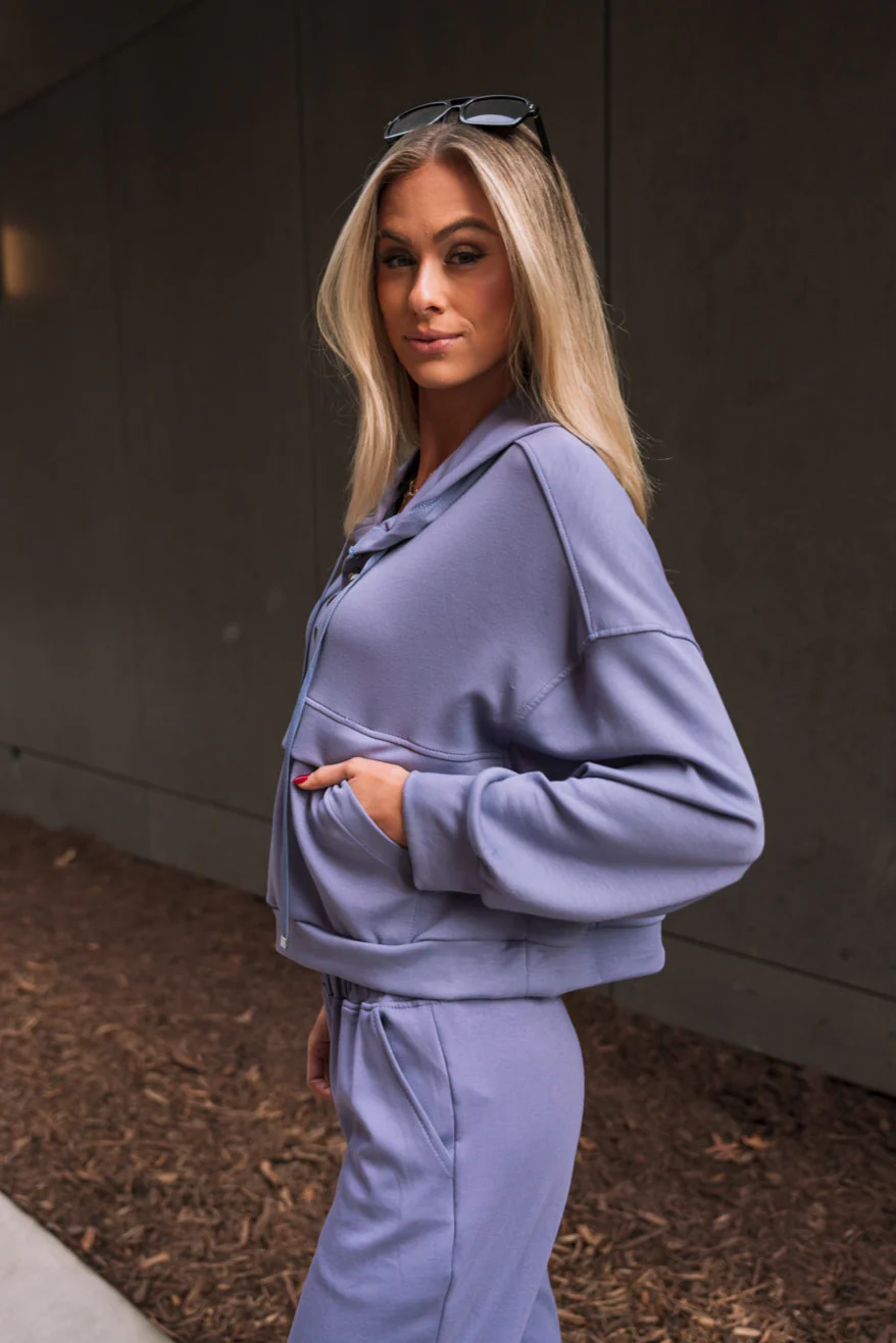 Liana Stone Blue Hoodie Long Sleeve Top - Image 3