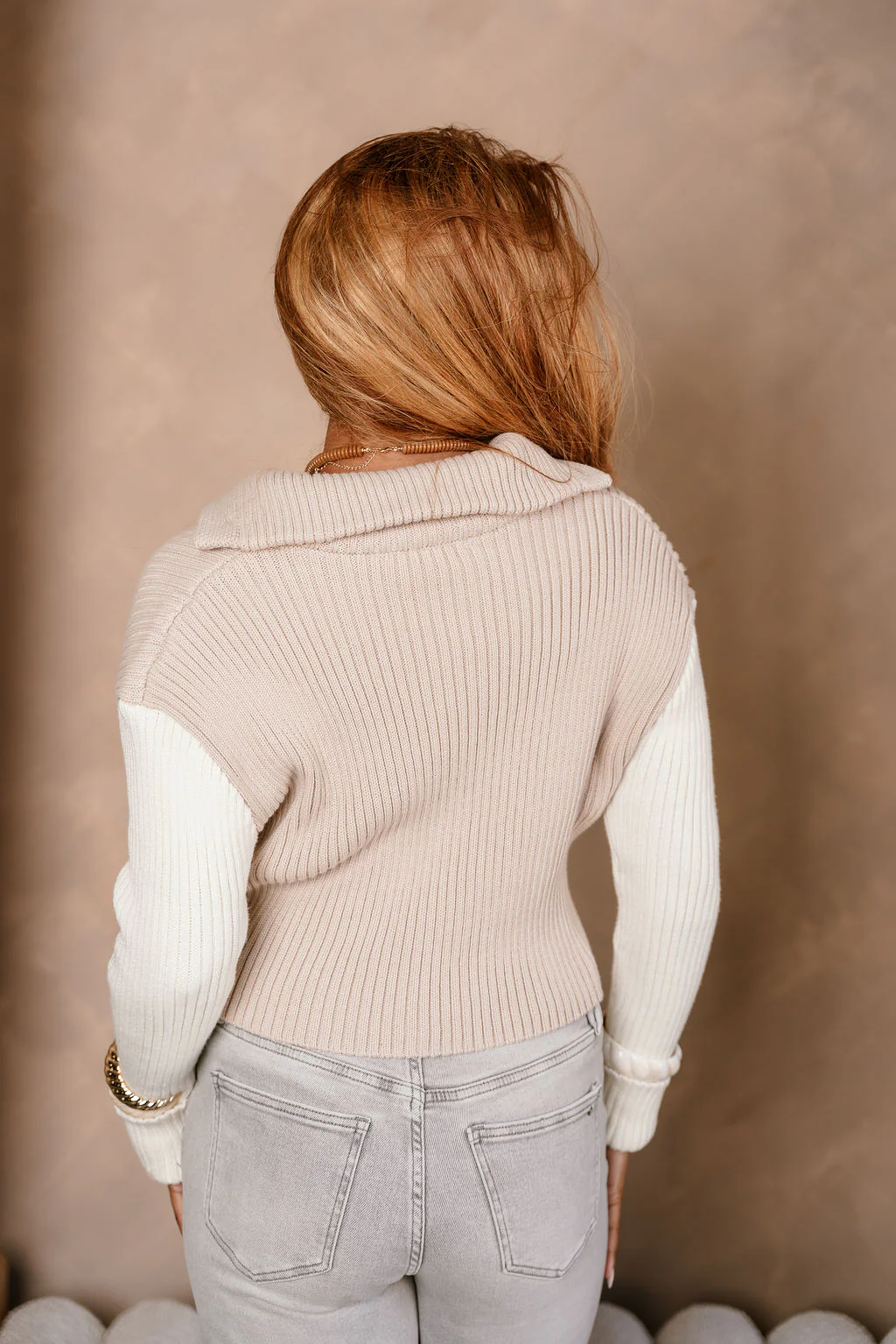 Liana Taupe & Cream Cable Knit Cardigan - Image 4
