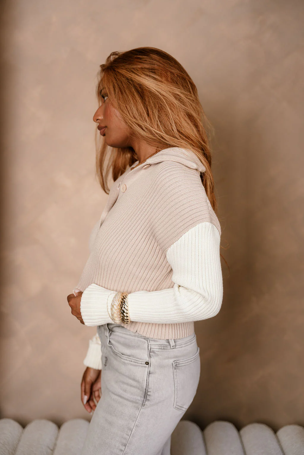 Liana Taupe & Cream Cable Knit Cardigan - Image 6