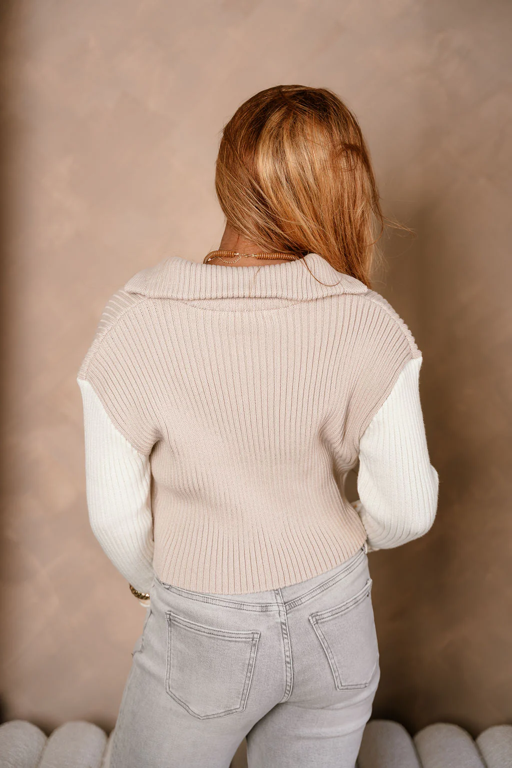 Liana Taupe & Cream Cable Knit Cardigan - Image 7