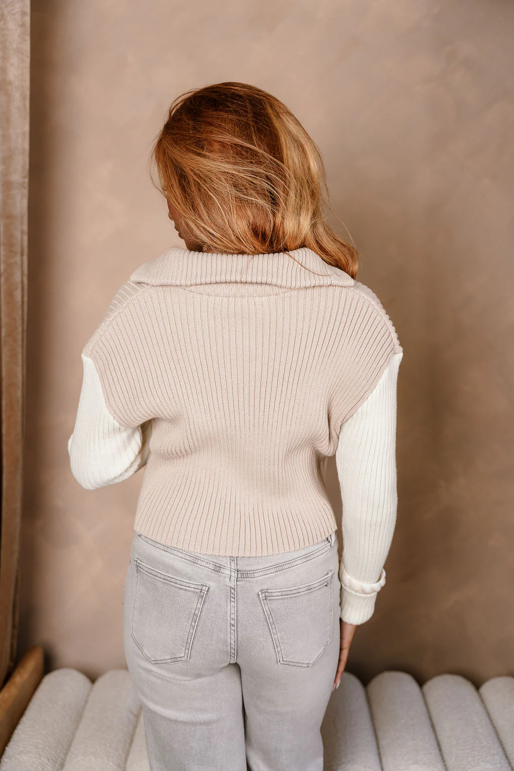 Liana Taupe & Cream Cable Knit Cardigan - Image 8