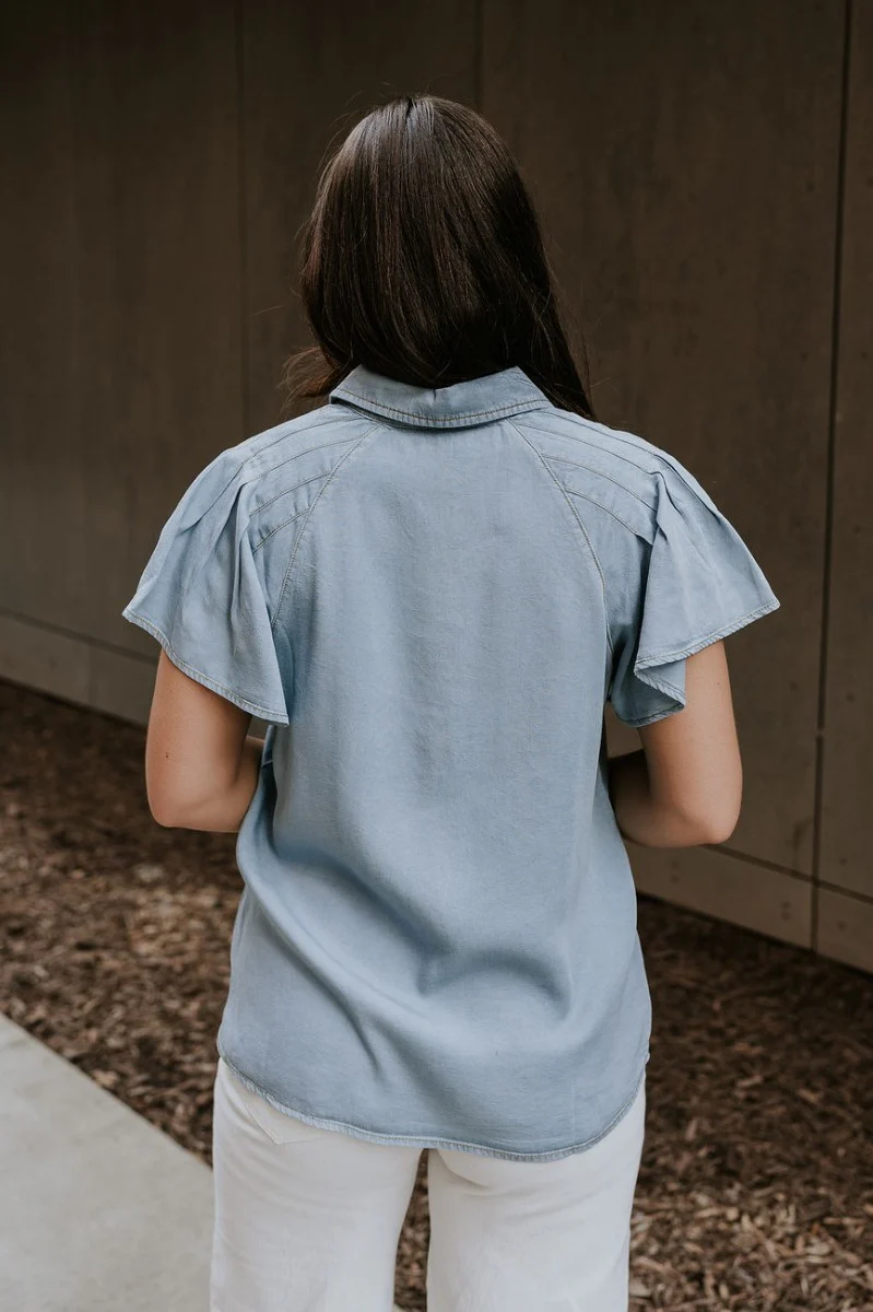 Cynthia Blue Short Sleeve Button Up Top - Image 5