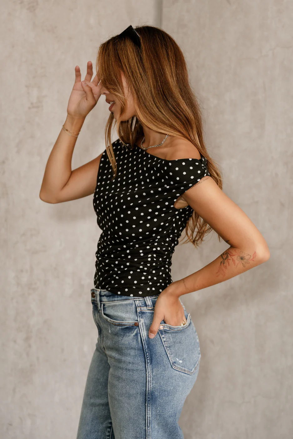 Lila Black & White Polka Dot Top - Image 5