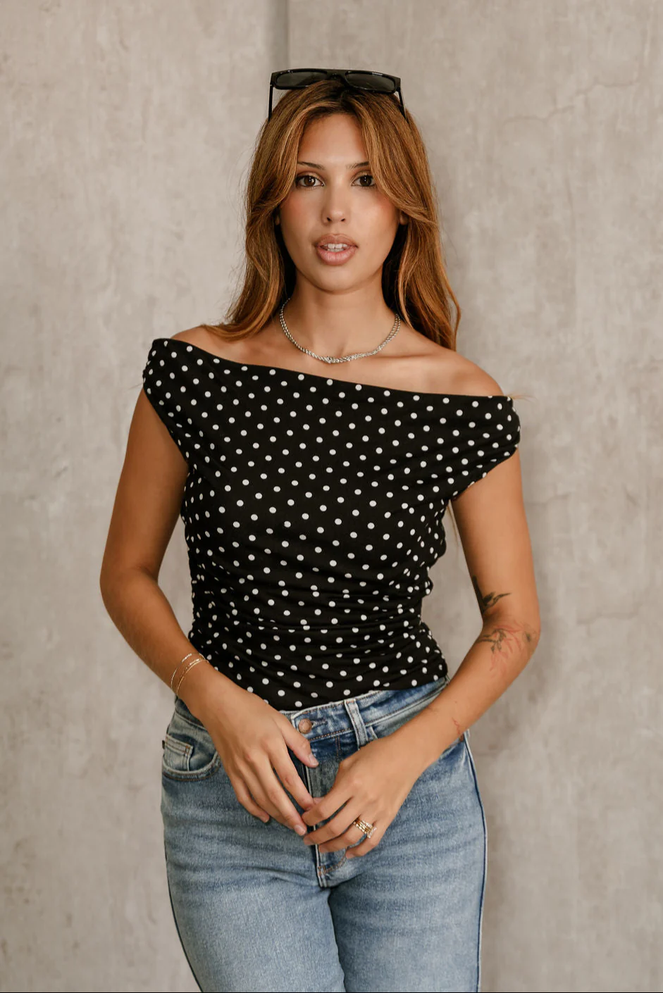 Lila Black & White Polka Dot Top - Image 9
