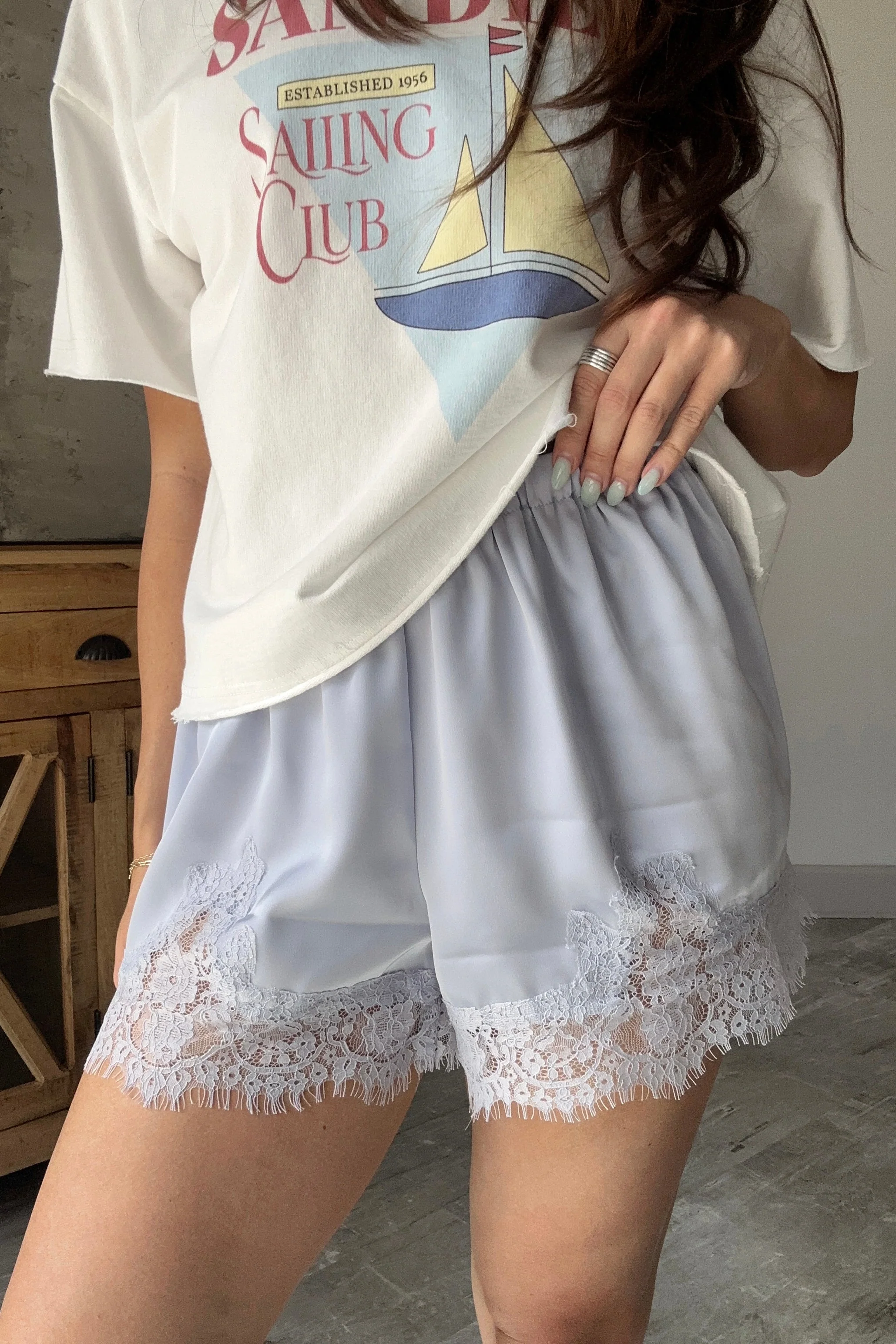 Lila Blue Lace Trim Shorts