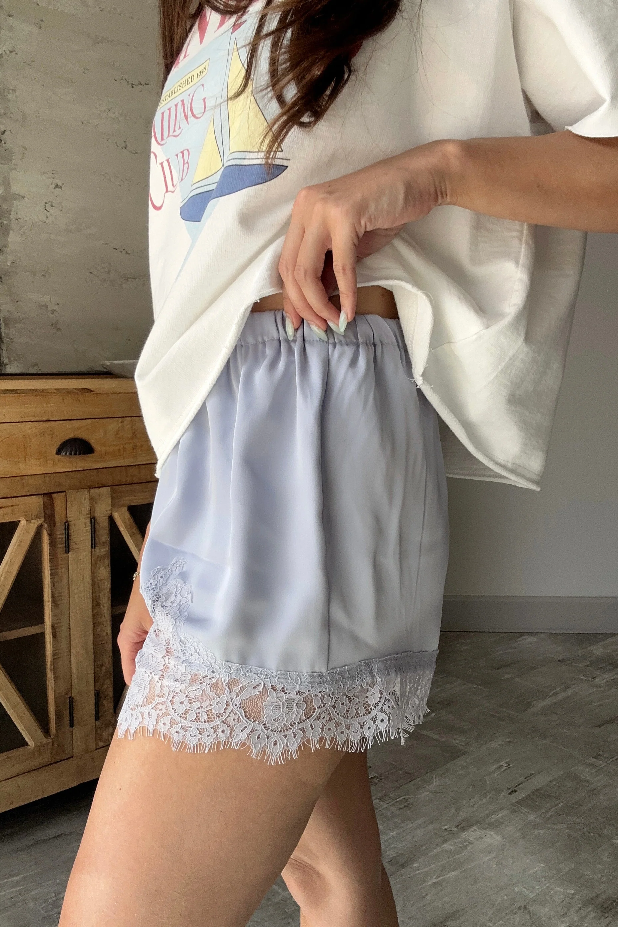 Lila Blue Lace Trim Shorts - Image 2