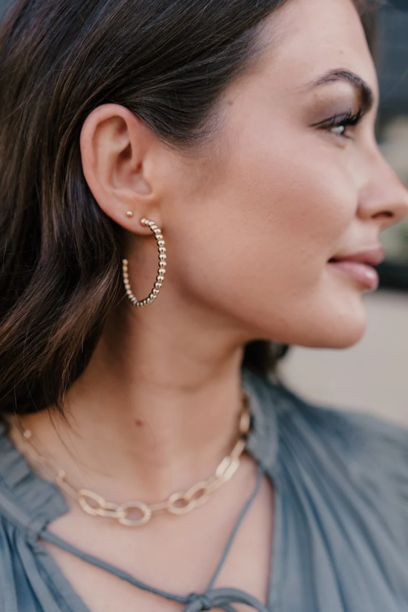 Lila Gold Bead Hoop Earrings - Image 2