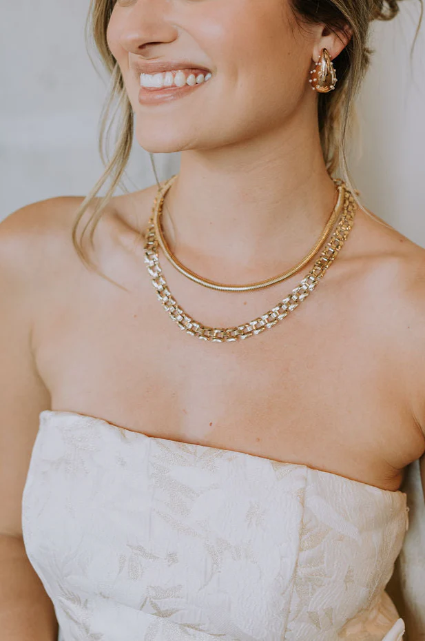 Lila Gold Ribbed & Link Double Necklace - Image 2