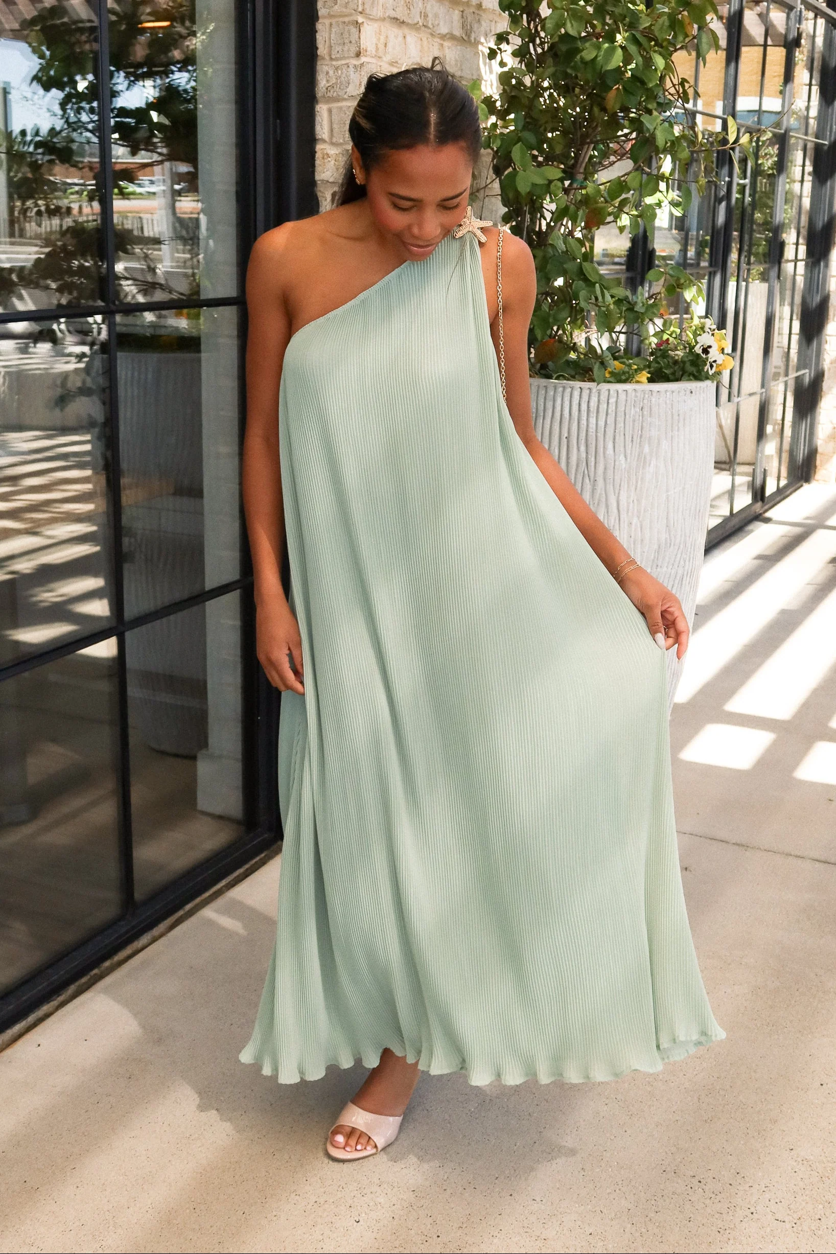 Lila Mint Green Pleated Starfish Midi Dress - Image 6