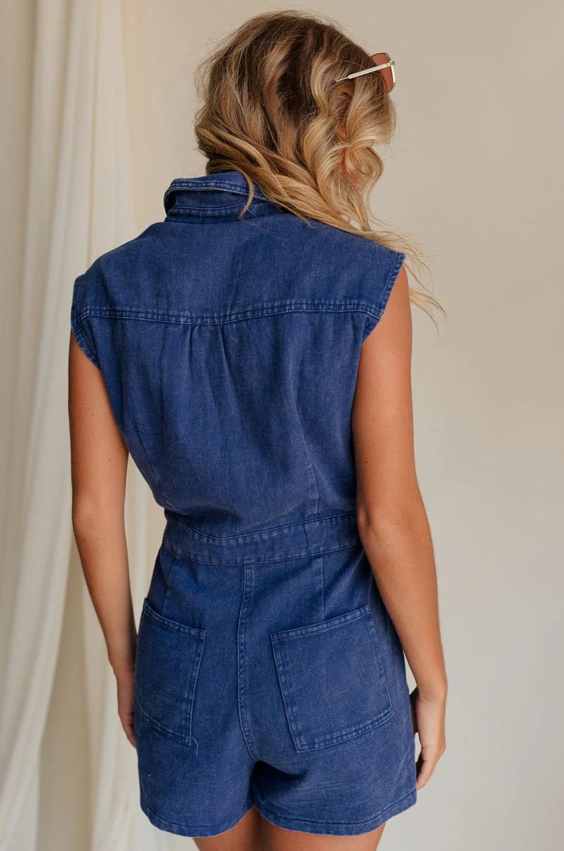 Lila Navy Denim Button-Up Romper - Image 5