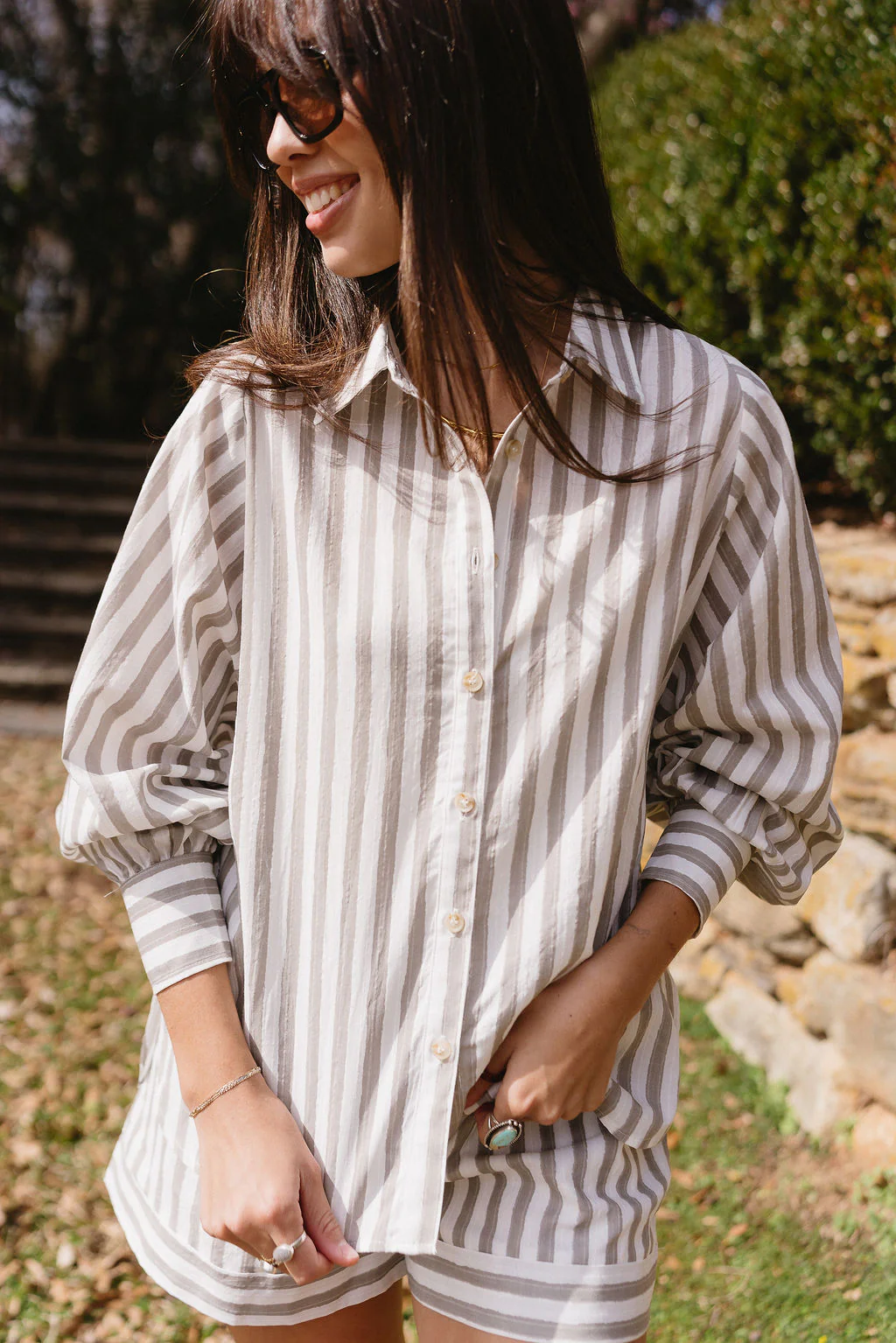 Lila White & Stone Grey Stripe Top - Image 3