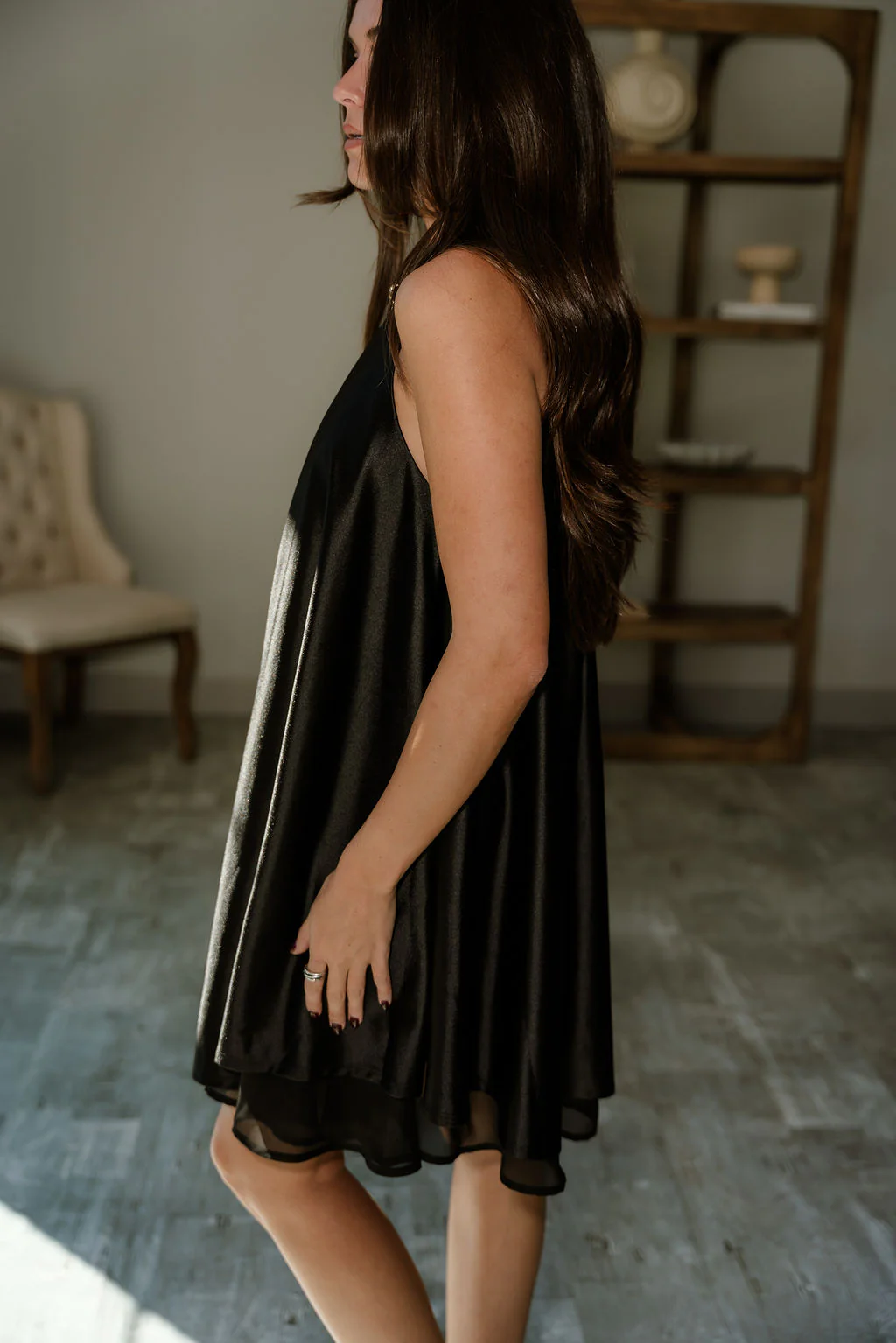 Lilah Black Satin Mini Dress - Image 10
