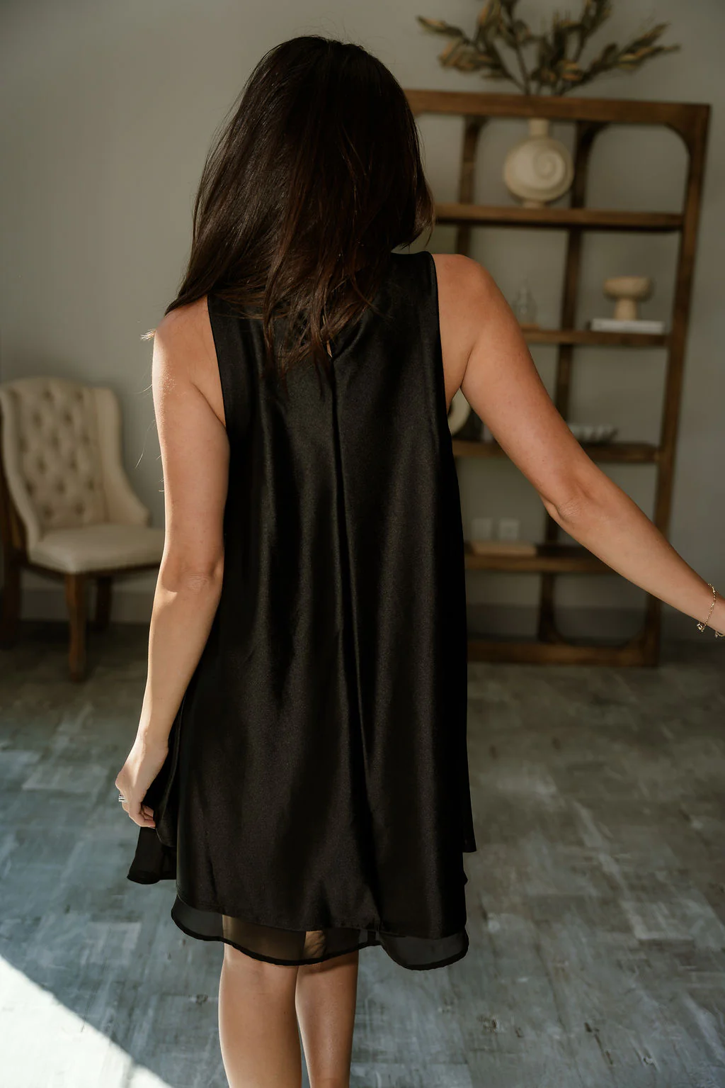 Lilah Black Satin Mini Dress - Image 3