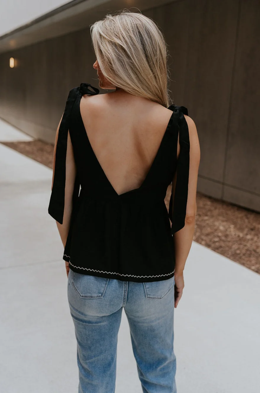Lilah Black & White Floral Tie Strap Tank - Image 3