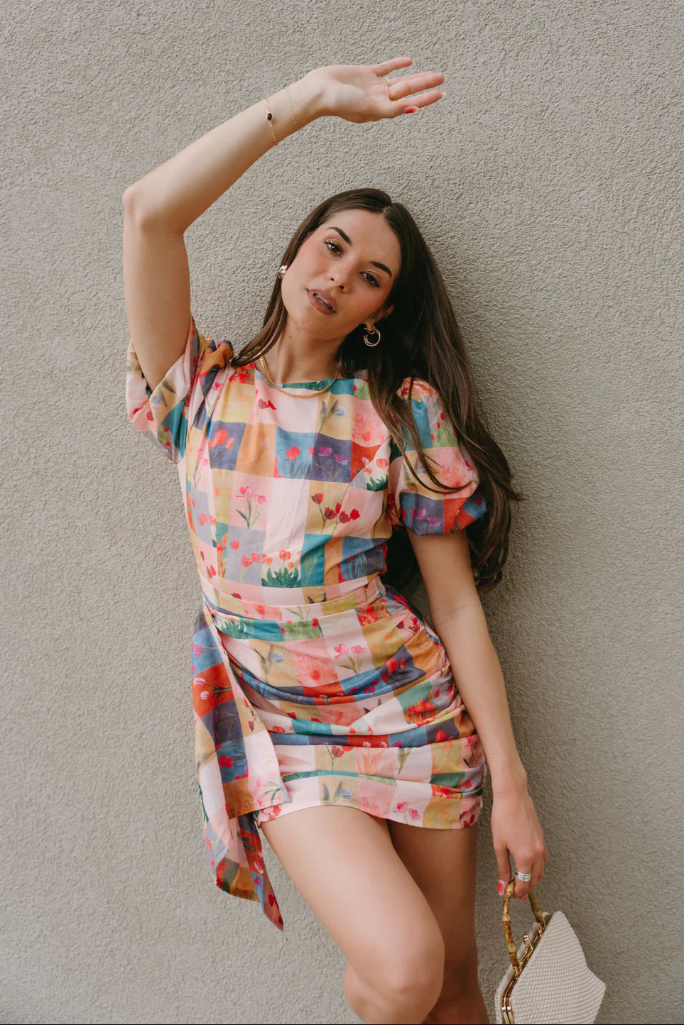Lilah Multi Plaid & Floral Ruffle Mini Dress