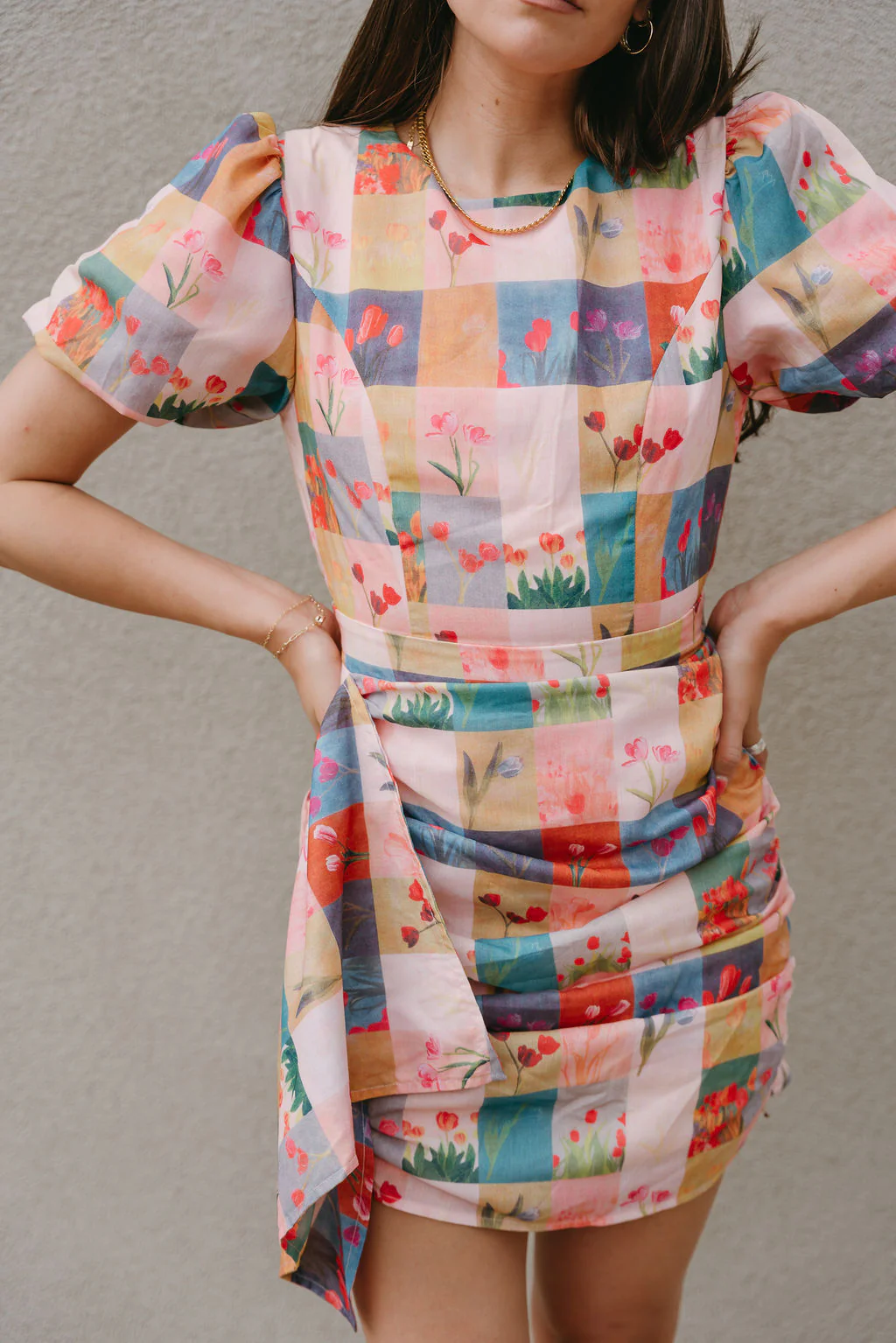 Lilah Multi Plaid & Floral Ruffle Mini Dress - Image 3