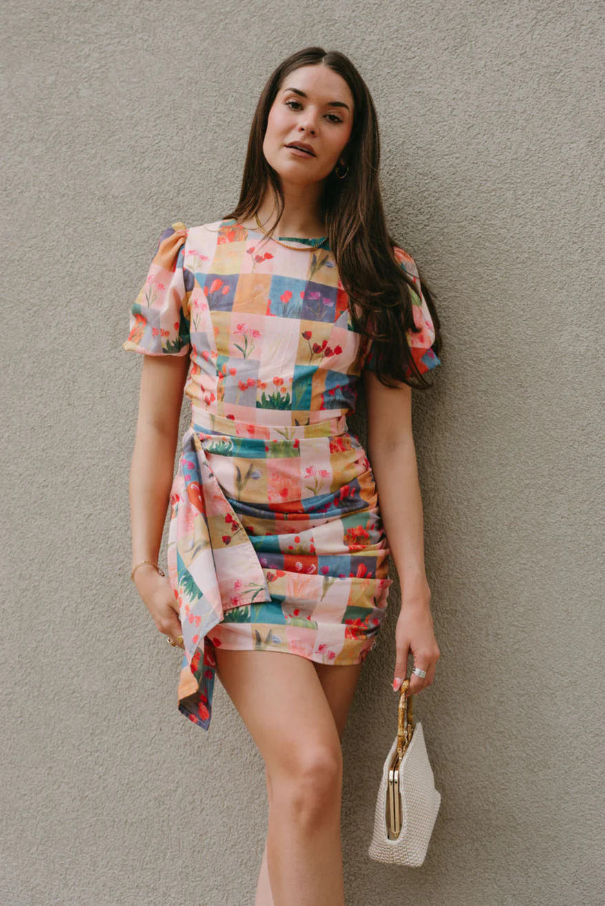 Lilah Multi Plaid & Floral Ruffle Mini Dress - Image 8