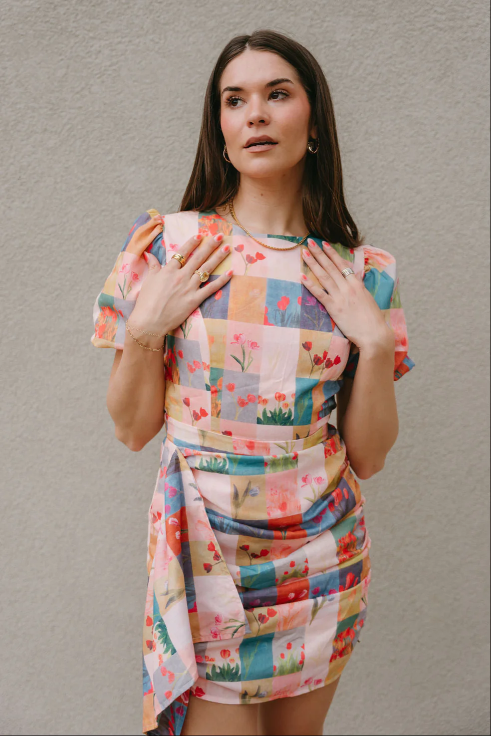 Lilah Multi Plaid & Floral Ruffle Mini Dress - Image 9
