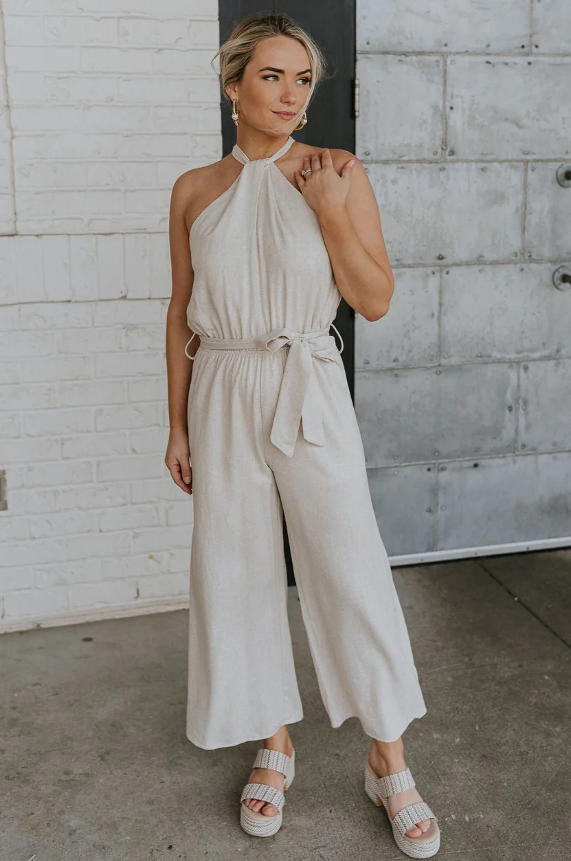 Lilah Natural Linen Halter Neckline Jumpsuit - Image 2