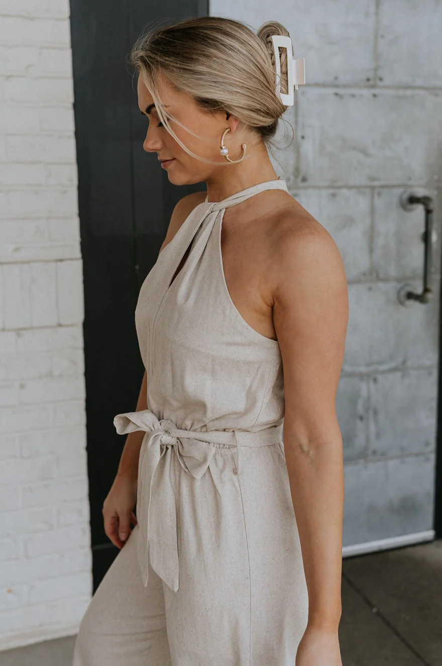 Lilah Natural Linen Halter Neckline Jumpsuit - Image 4