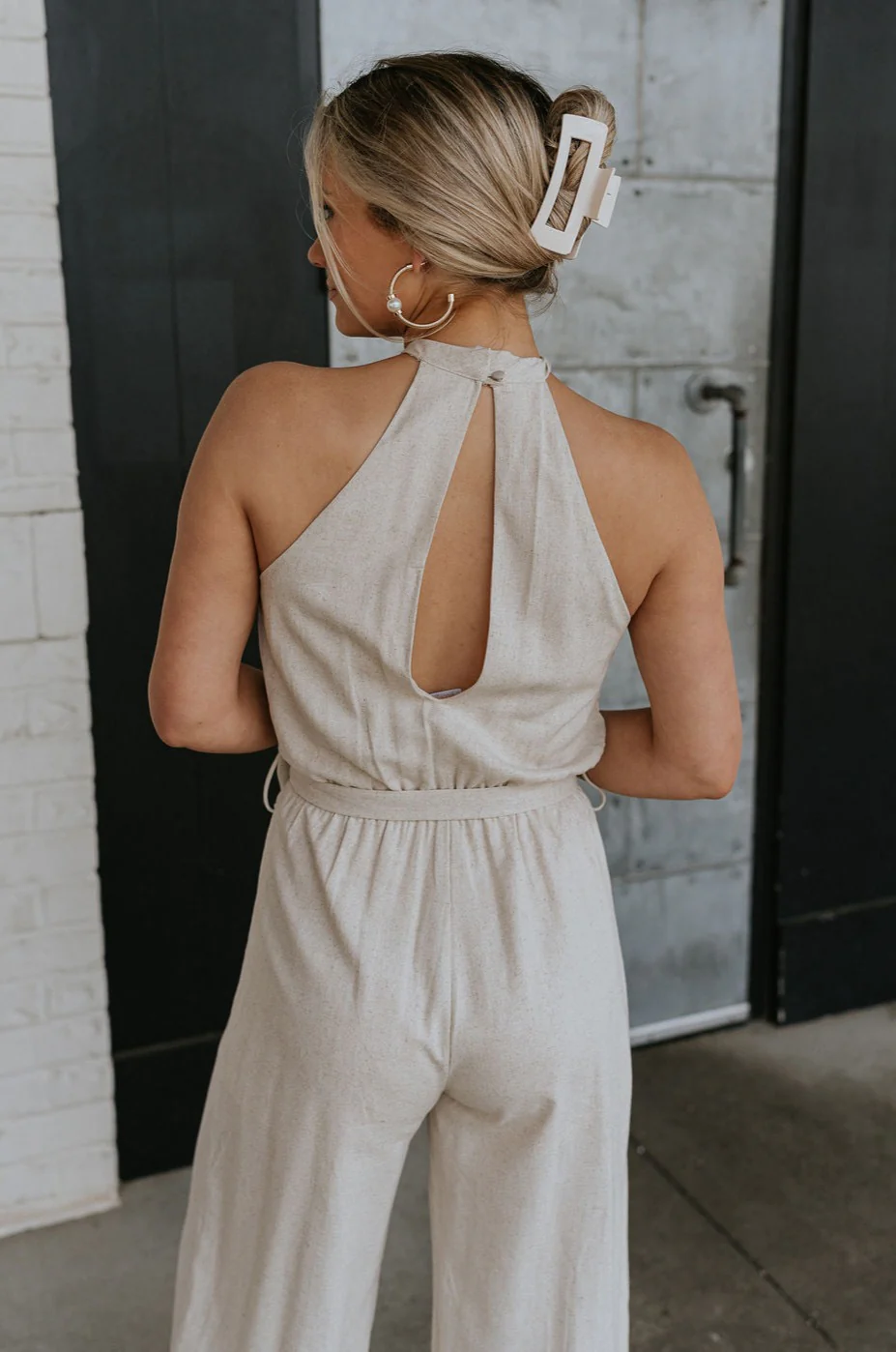 Lilah Natural Linen Halter Neckline Jumpsuit - Image 5