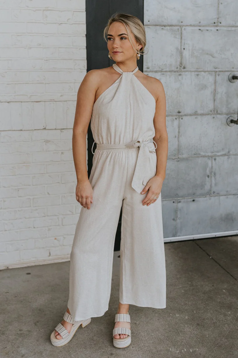 Lilah Natural Linen Halter Neckline Jumpsuit - Image 6