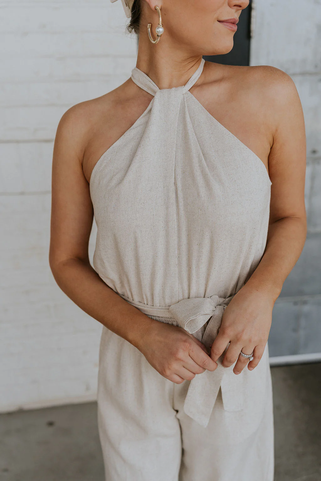 Lilah Natural Linen Halter Neckline Jumpsuit - Image 7