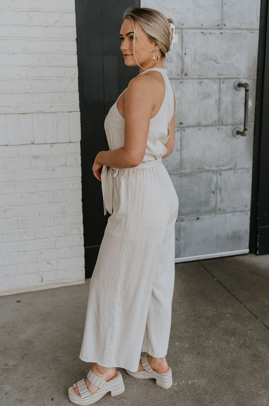 Lilah Natural Linen Halter Neckline Jumpsuit - Image 8