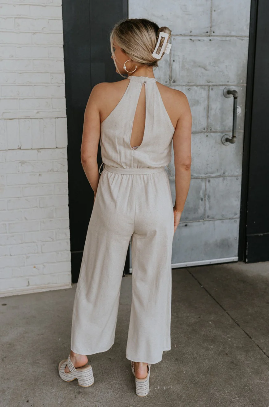 Lilah Natural Linen Halter Neckline Jumpsuit - Image 9