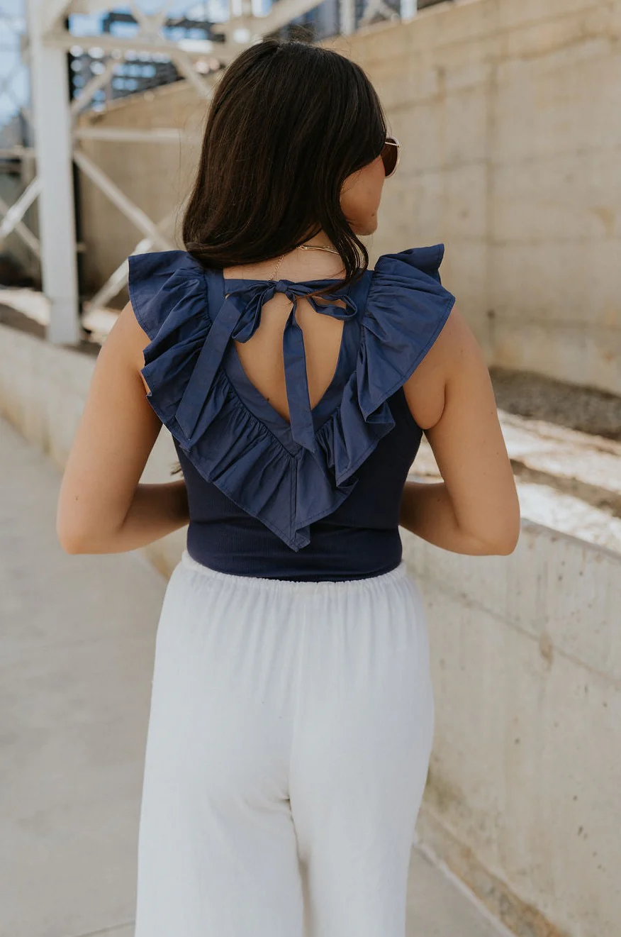 Lilah Navy Ribbed Ruffle Bodysuit - Image 6