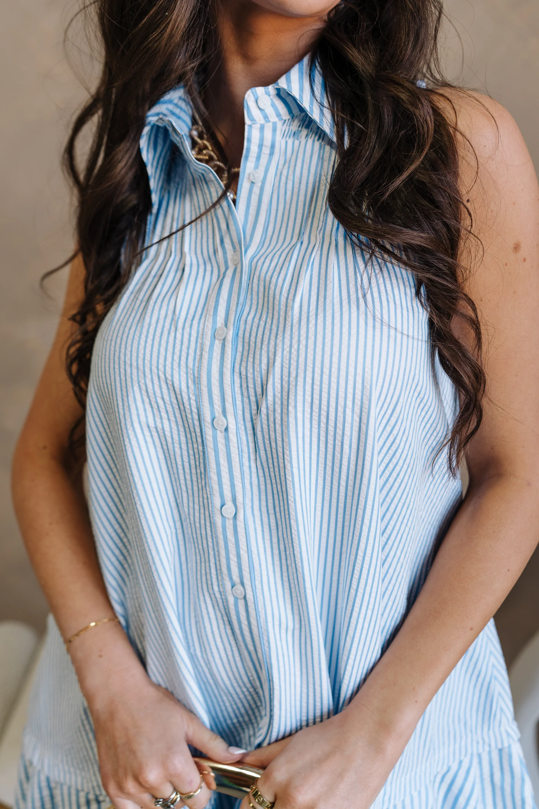 Lilian Blue & White Striped Mini Dress - Image 4
