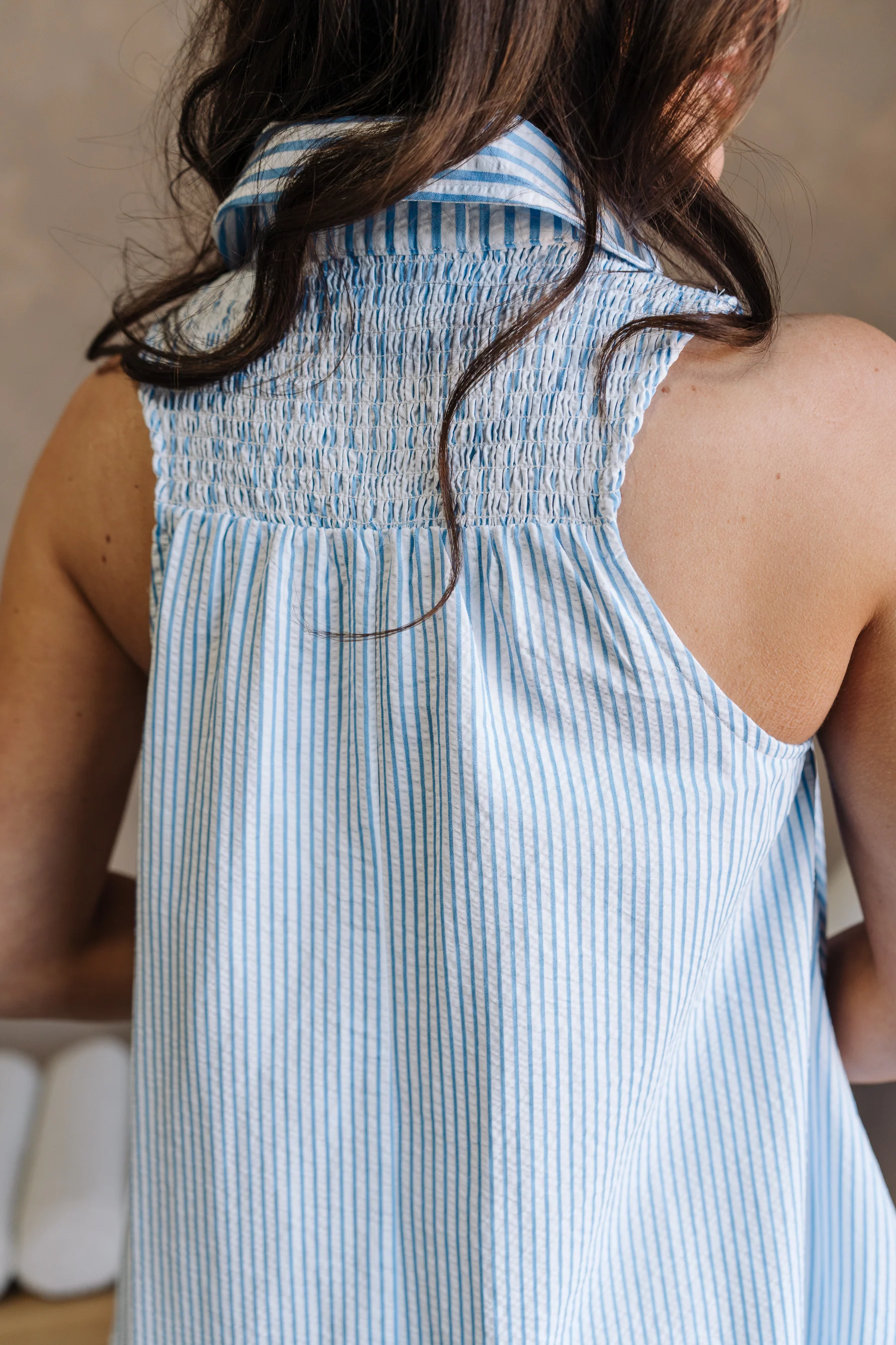 Lilian Blue & White Striped Mini Dress - Image 8