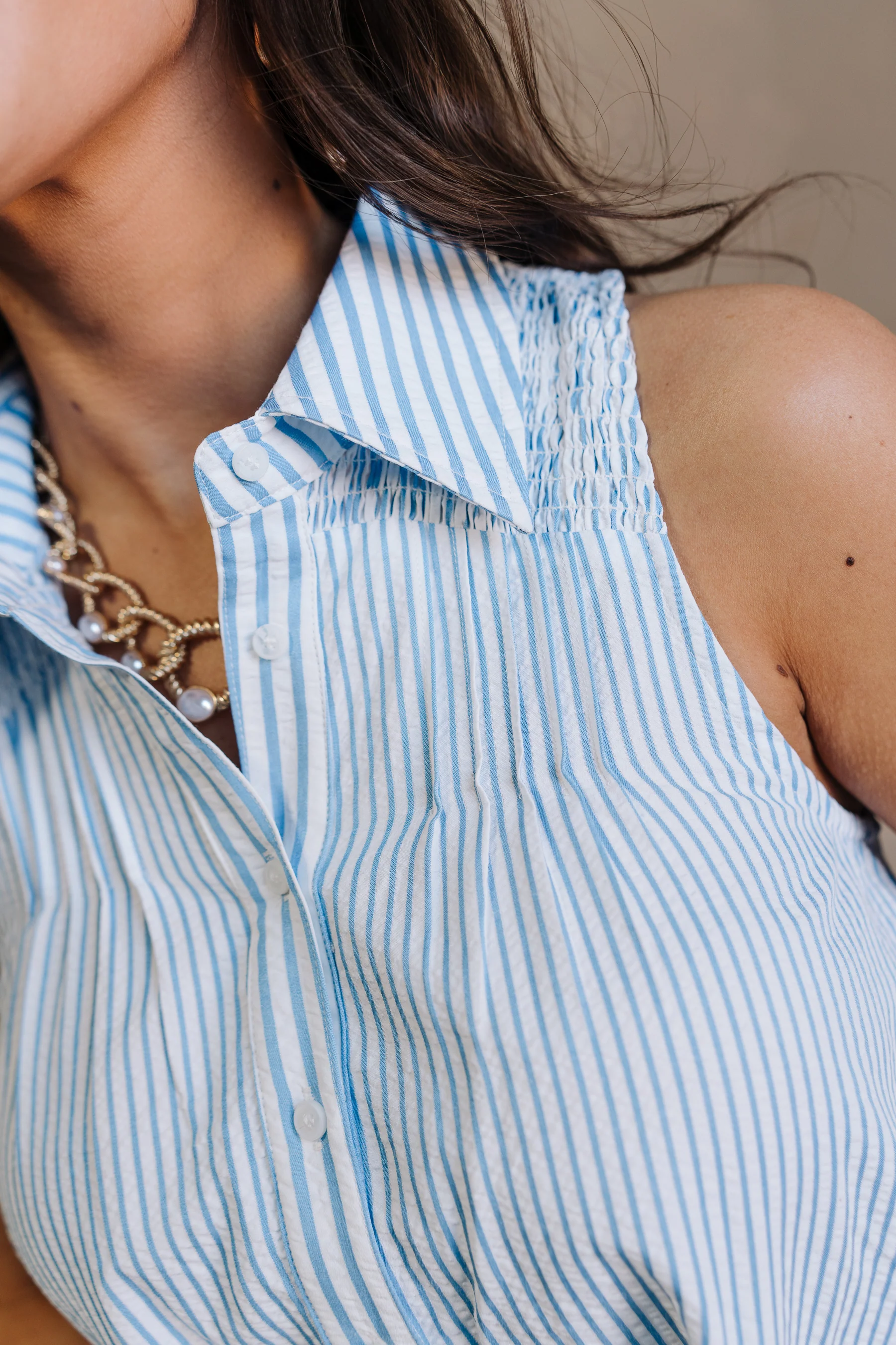 Lilian Blue & White Striped Mini Dress - Image 9