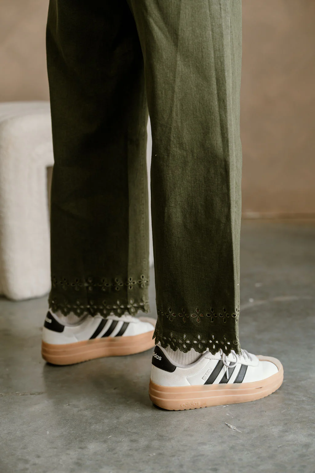 Lilian Olive Eyelet Wide Leg Jeans - Image 3