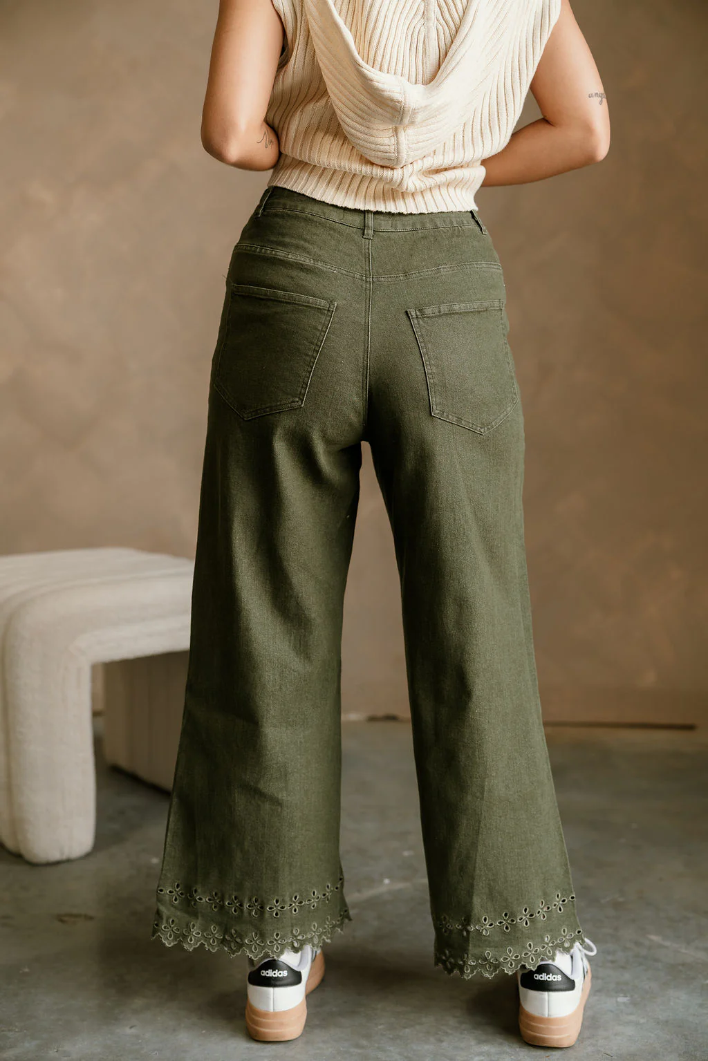Lilian Olive Eyelet Wide Leg Jeans - Image 9