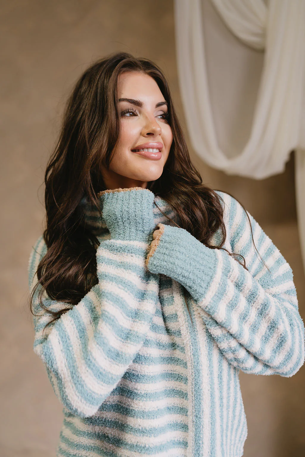 Liliana Sage & Cream Stripe Knit Sweater - Image 2
