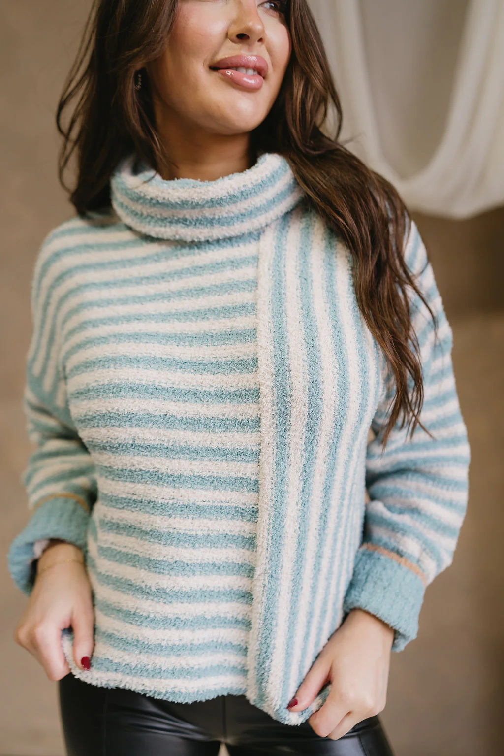 Liliana Sage & Cream Stripe Knit Sweater - Image 4