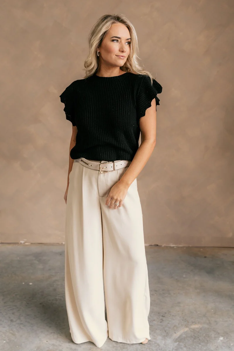 Lillian Black Knit Short Sleeve Sweater