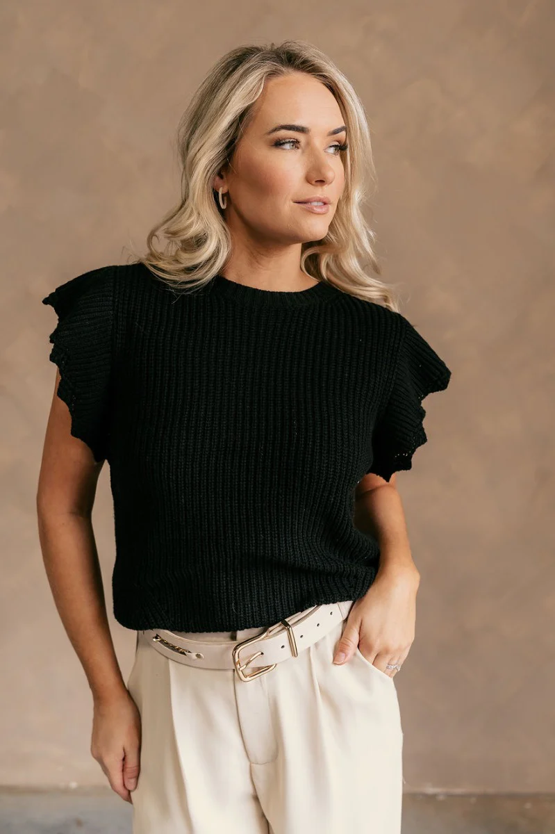 Lillian Black Knit Short Sleeve Sweater - Image 4