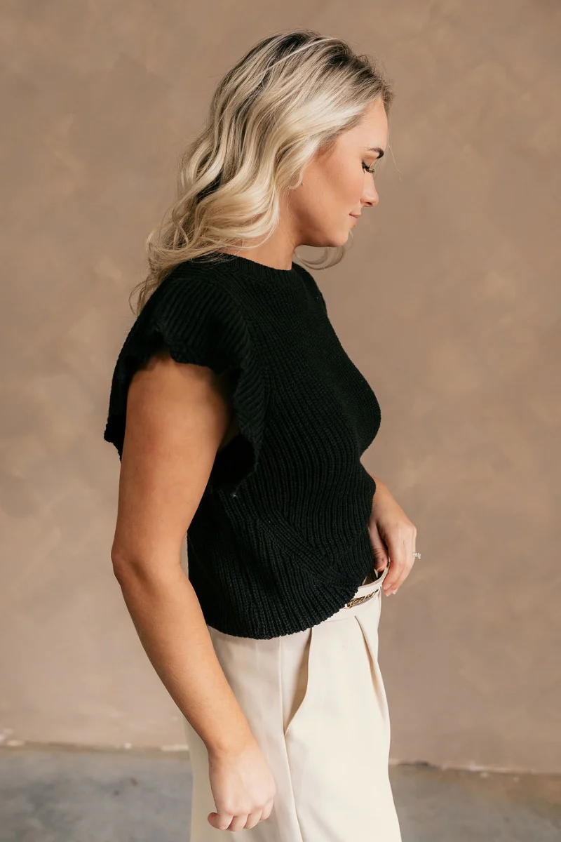 Lillian Black Knit Short Sleeve Sweater - Image 5