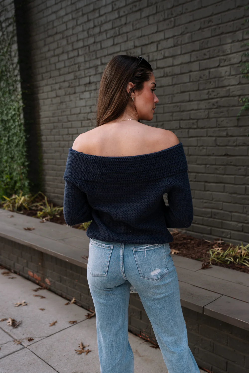Lillian Navy Ribbed Knit Long Sleeve Cardigan - Image 3
