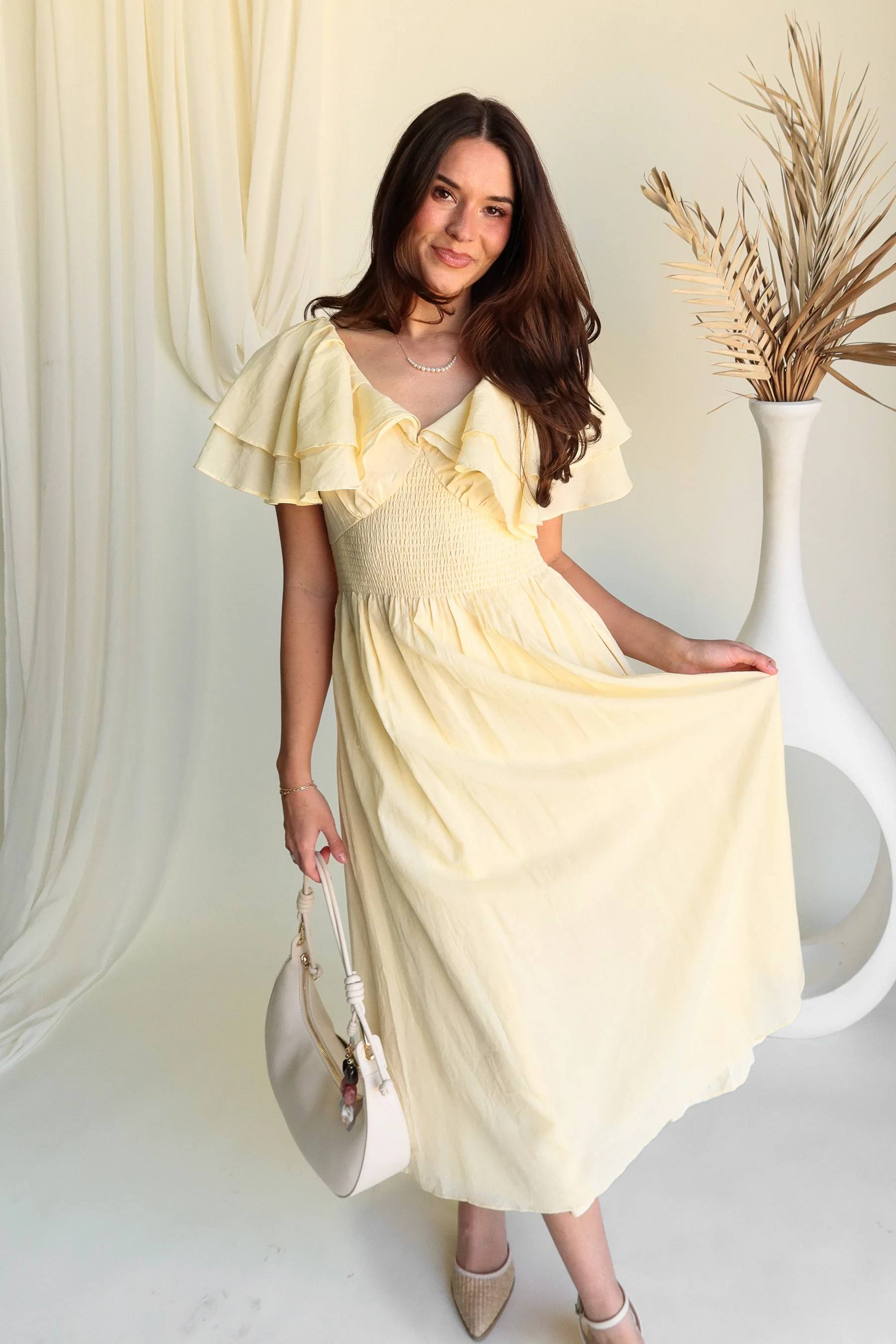 Lillian Pale Yellow Midi Dress - Image 2
