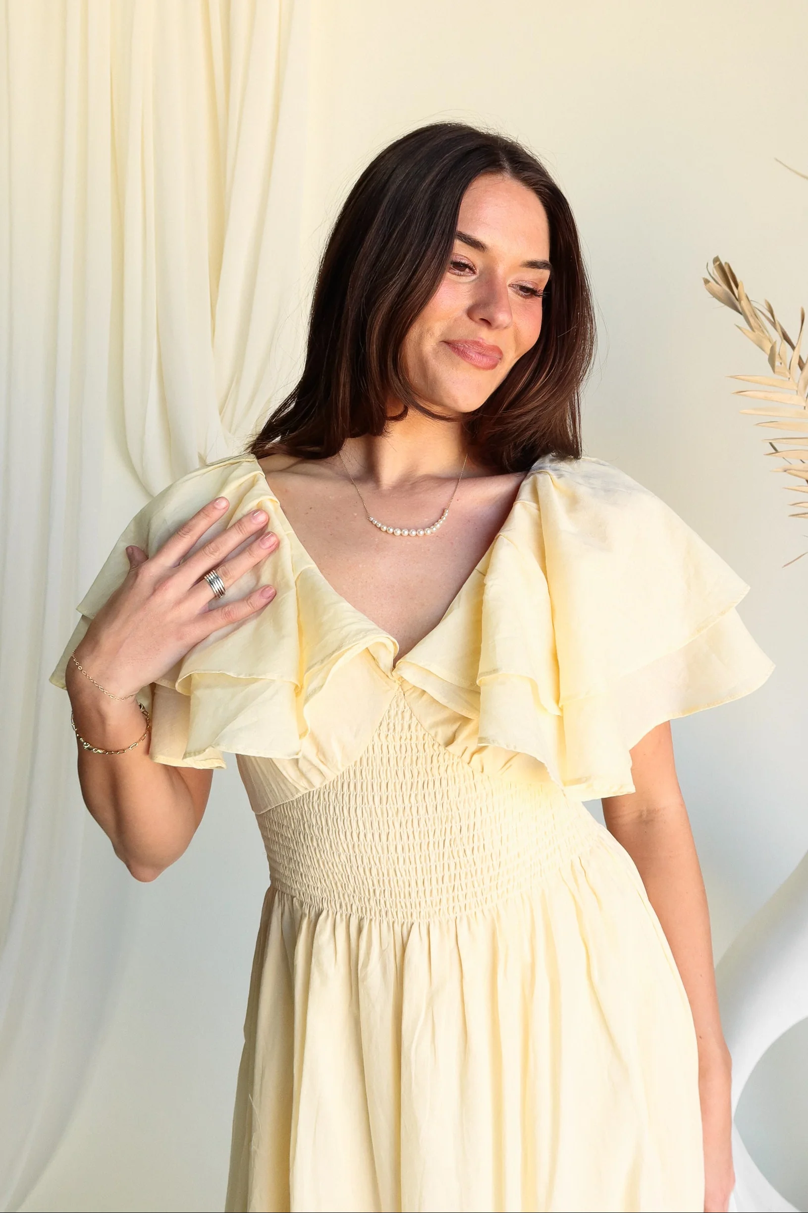 Lillian Pale Yellow Midi Dress - Image 3