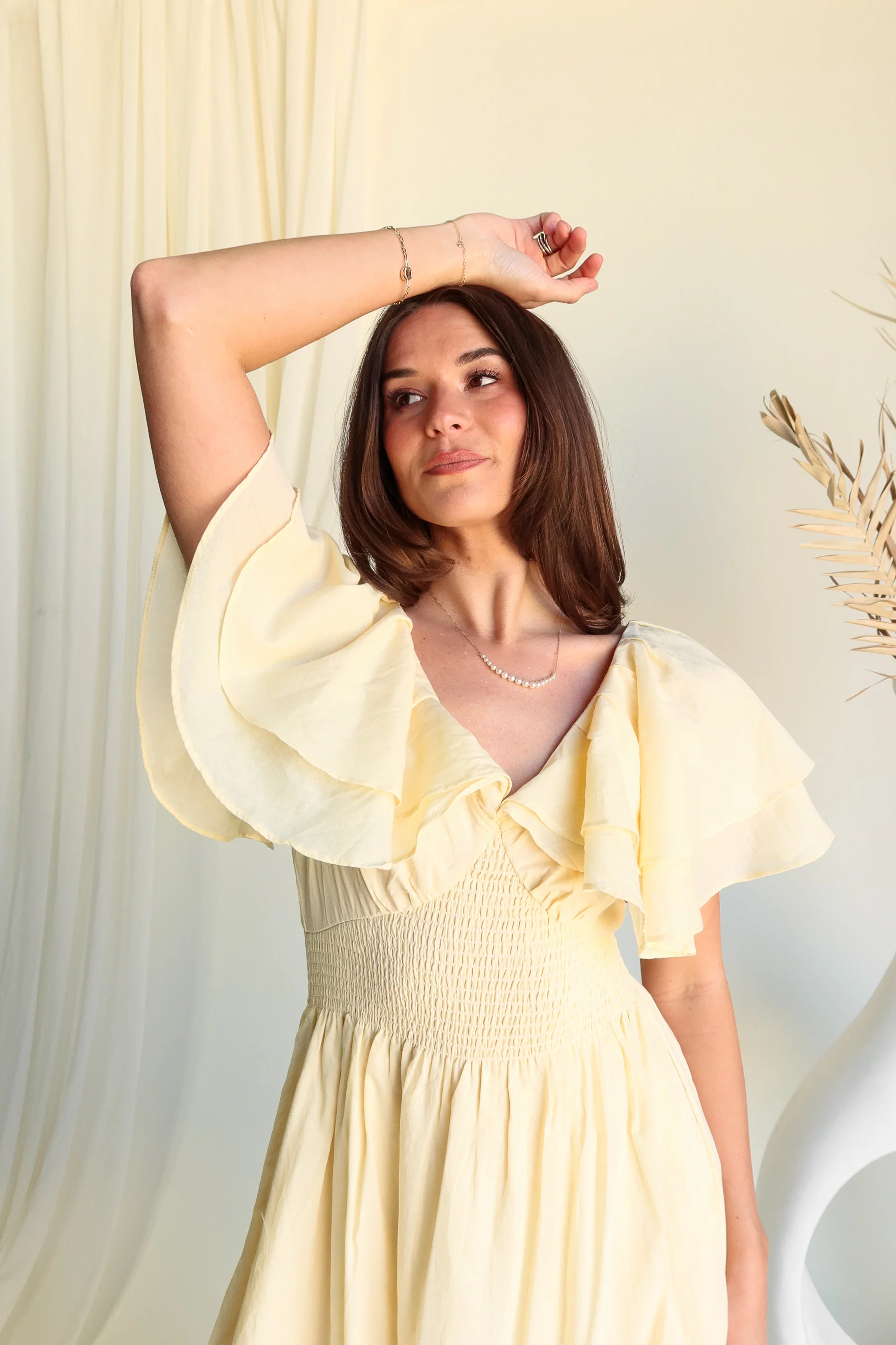 Lillian Pale Yellow Midi Dress - Image 7