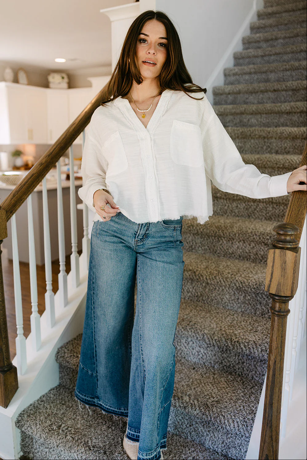 Lillian White Frayed Long Sleeve Top - Image 2