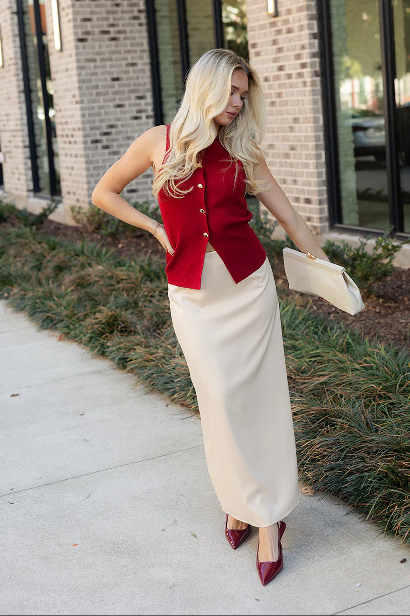 Lilliana Deep Red Button-Up Knit Tank - Image 5