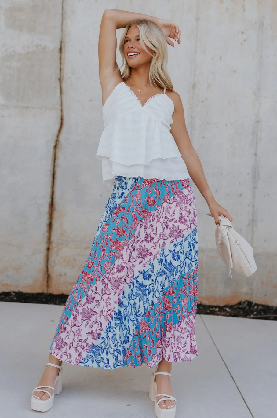Lily Aqua & Pink Multi Pleated Maxi Skirt - Image 2